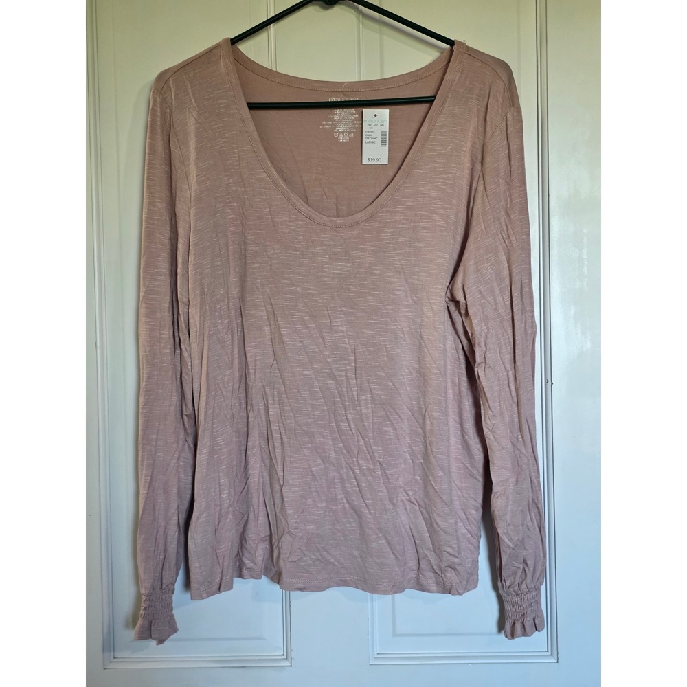 Maurices Womens Large Dusty Rose Pink Slub Knit Long Sleeve Scoop Neck Top NWT